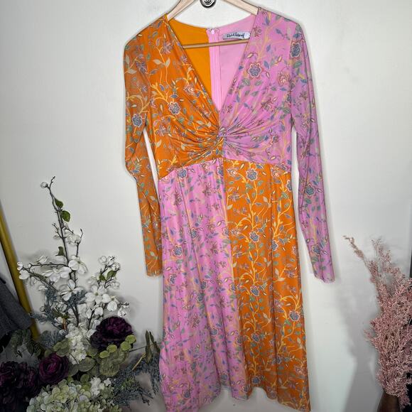 RACHEL ANTONOFF x ANTHROPOLOGIE Olivia Mesh Midi Dress Pink Orange Sz 12 {KK32} - Picture 3 of 6